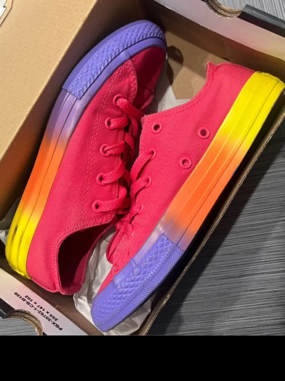 Converse Kids' Low Top Canvas Sneakers - Pink with Rainbow Sole size 2